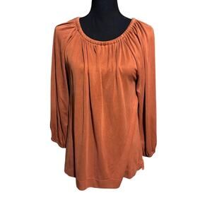 Multiples Burnt Orange Flowy Peasant Career Top Women's M Medium